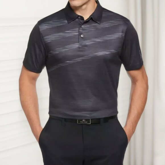 Pga Tour Mens Asymmetrical Space Dyed Stripe Golf Polo T Shirt Caviar Size S NWT - Picture 1 of 3